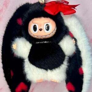 (58)Handmade Labubu Heart Long Ear Plush Keychain with Accessories